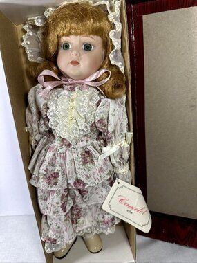 Dynasty Porcelain Doll Collection Janice Blonde Green Eyes Flower Dress Vintage